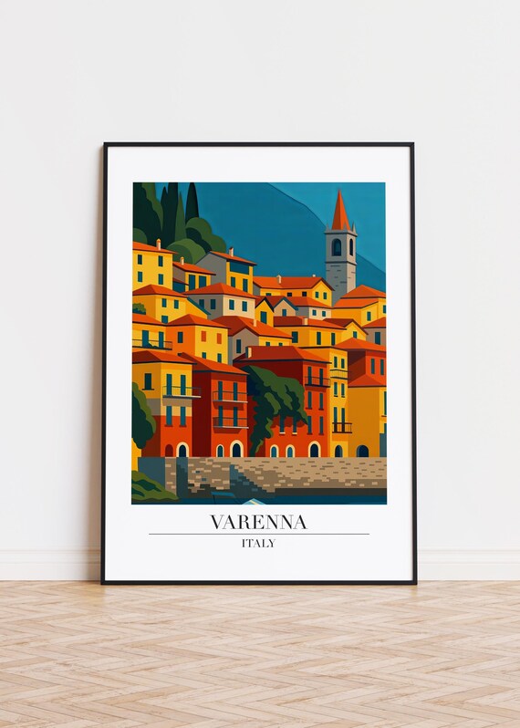 Varenna Italy Colorful Hillside Houses Vintage Travel Poster