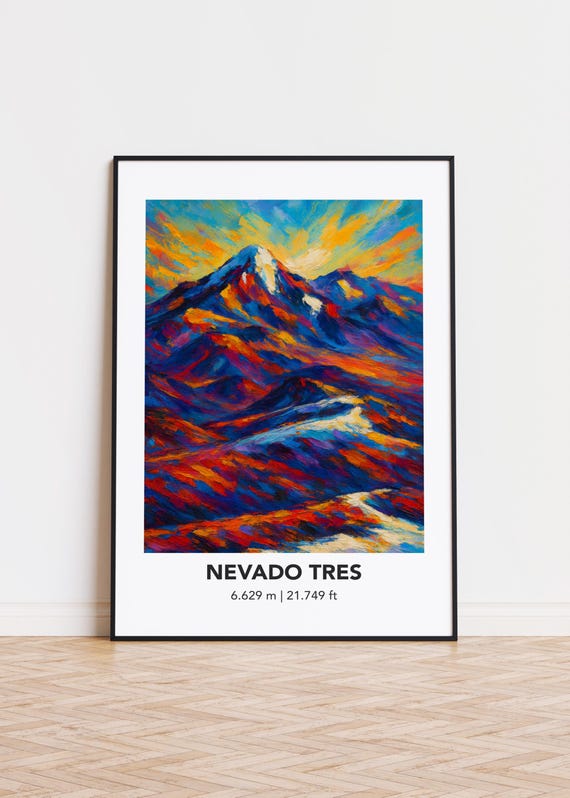 Nevado Tres Poster Mountain Print Modern Oil Painting Style Art