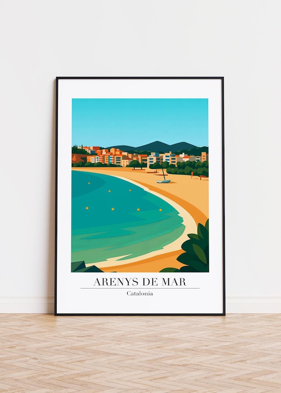 Arenys de Mar Catalonia Golden Beach Bay Vintage Travel Poster