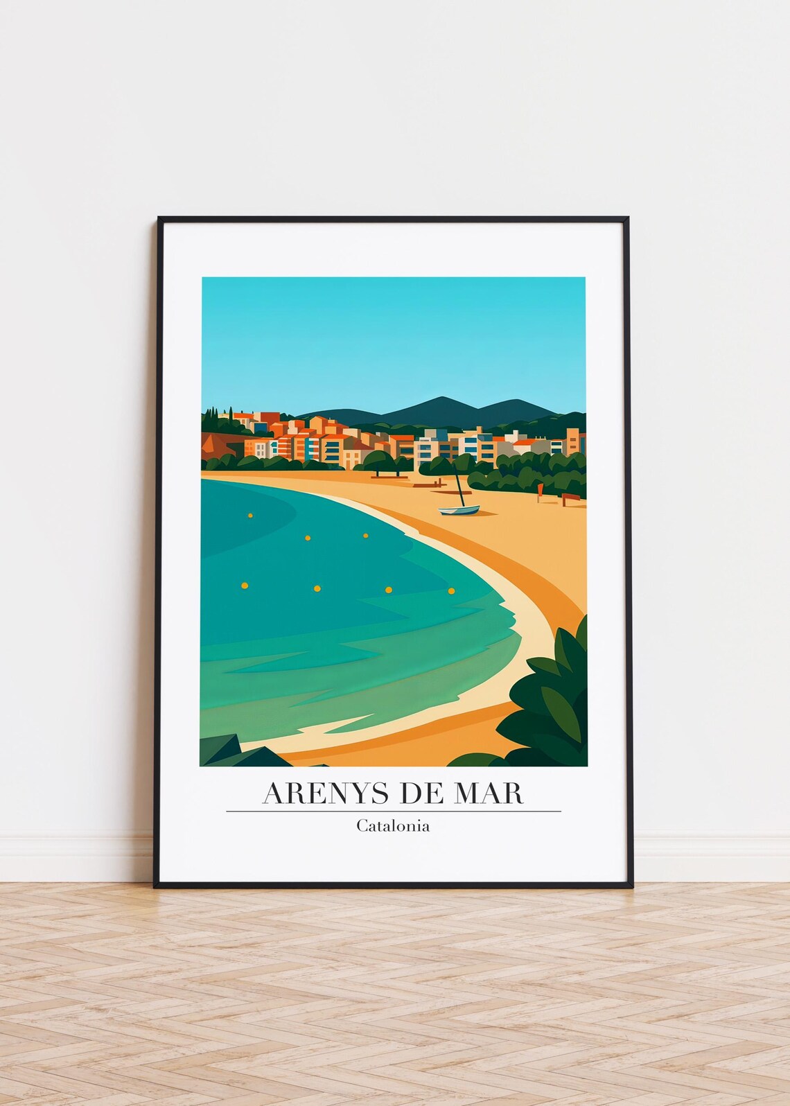Arenys de Mar Catalonia Golden Beach Bay Vintage Travel Poster