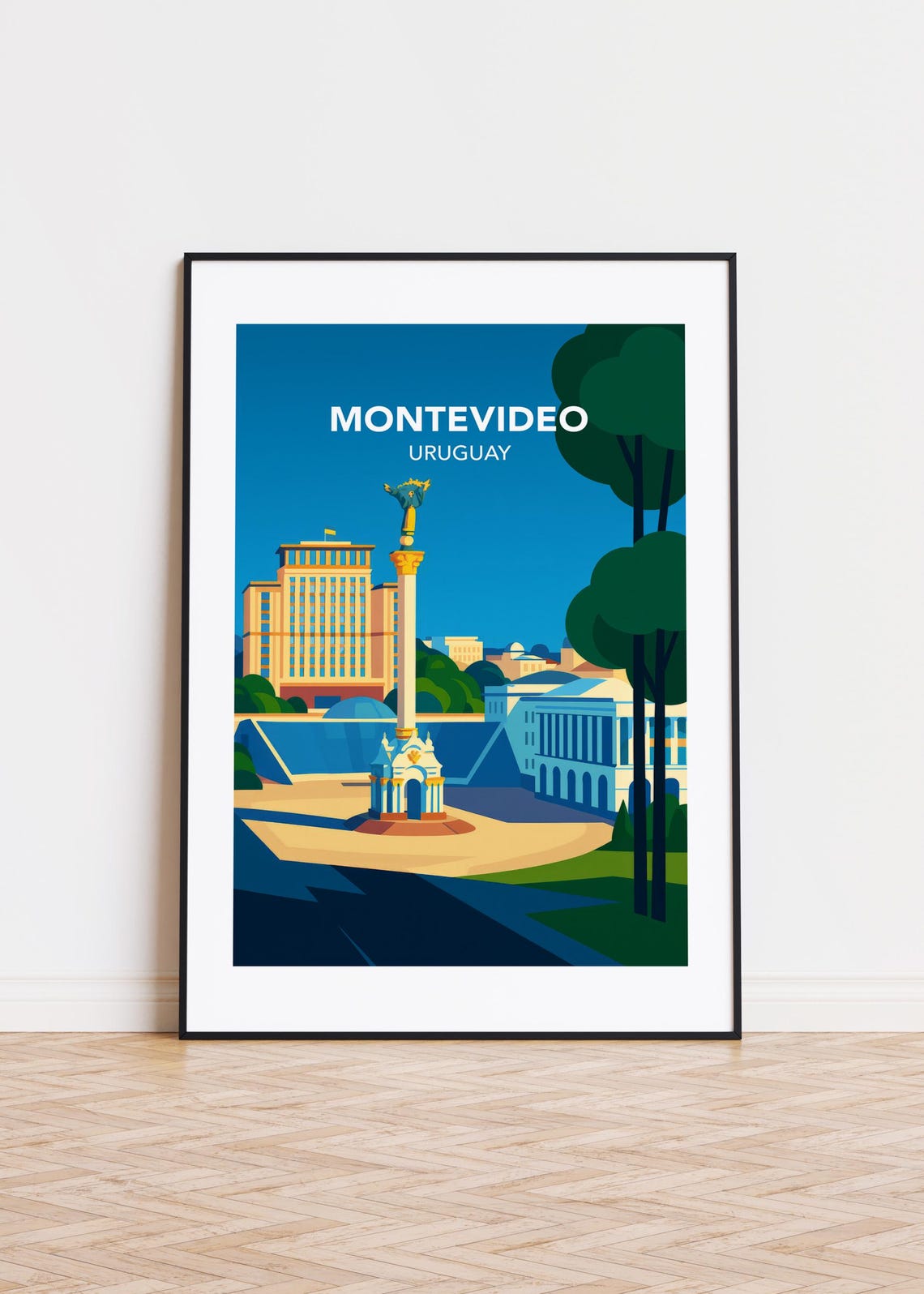 Montevideo Uruguay Grand City Square Monument Scene Travel Poster