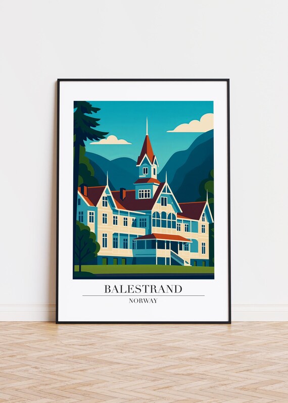 Balestrand Norway Historic Grand Hotel Fjord Scandinavian Travel Poster