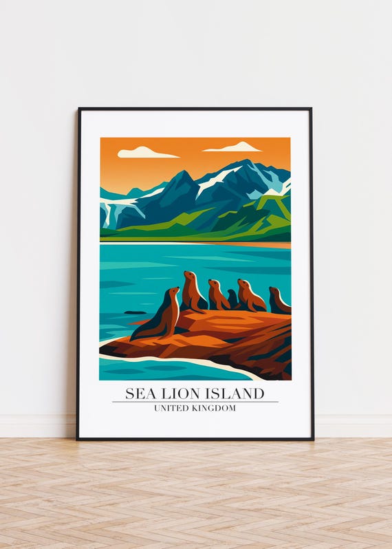 Sea Lion Island Art Print United Kingdom Travel Poster