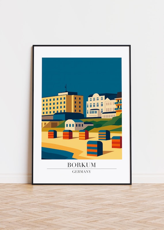 Borkum Germany Beach Resort Retro Travel Illustration Art Poster
