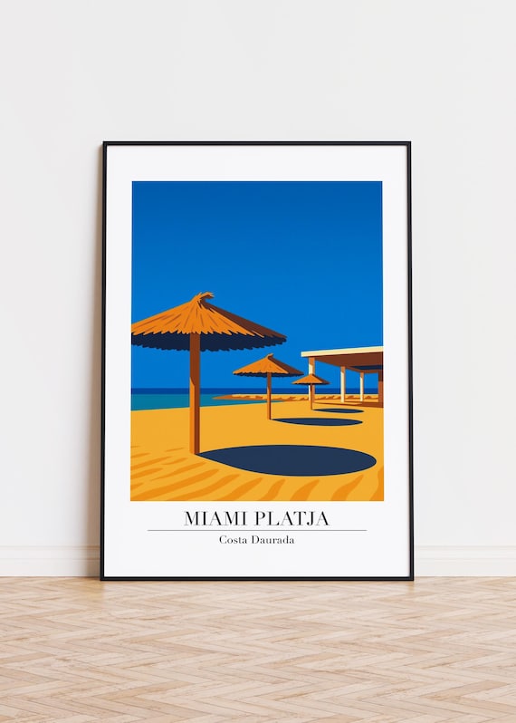 Miami Platja Costa Daurada Beach Parasols Golden Sand Art Poster