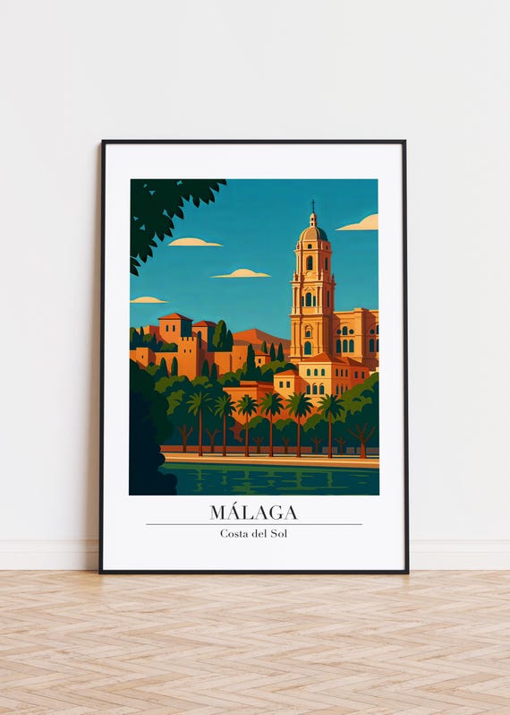 Mlaga City Poster Costa Del Sol Illustration Art