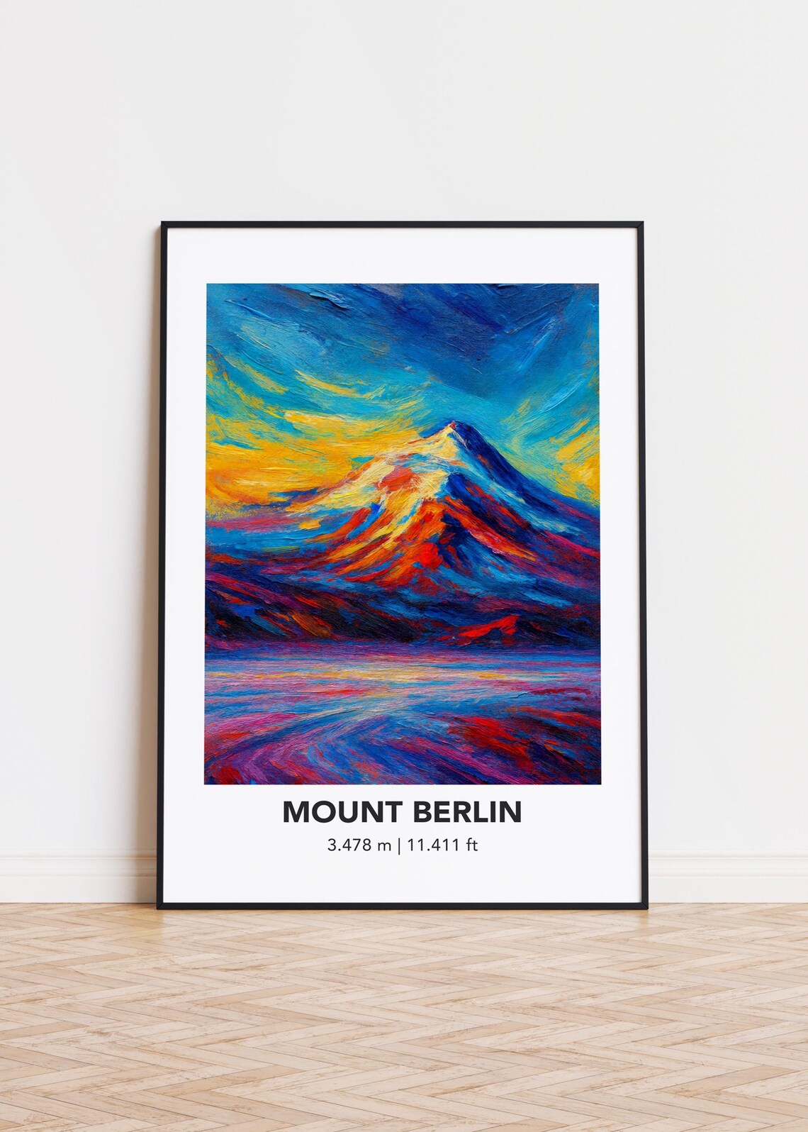 Mount Berlin Snow Peak Abstract Colorful Oil Painting Mountain Art Poster