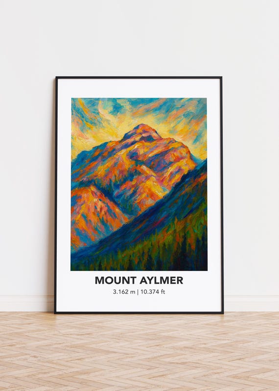 Mount Aylmer Art Print Modern Mountain Oil Painting Style Poster