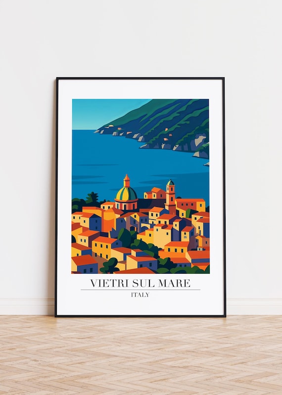 Vietri sul Mare Italy Coastal Town Dome Vintage Travel Poster