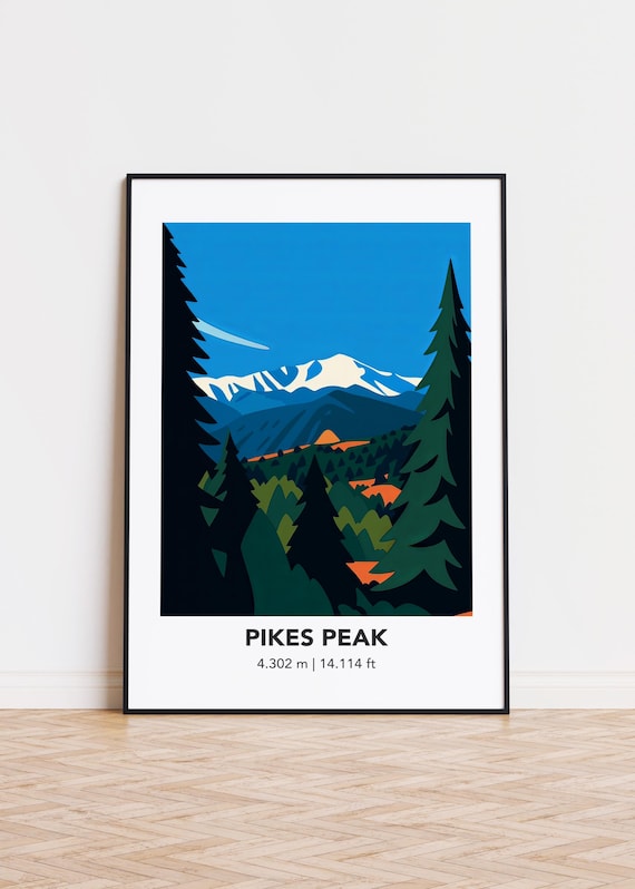 Pikes Peak Colorado 14114 ft Snowy Mountain Landscape Poster