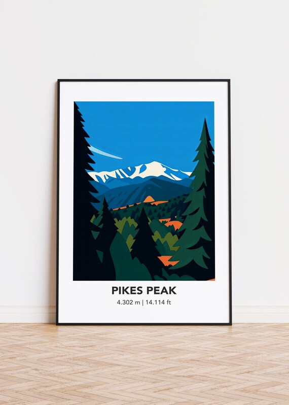 Pikes Peak Print Colorado Mountain Illustration Art