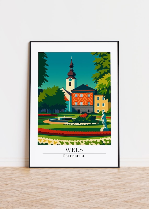 Wels Austria Modern Travel Illustration Garden Square Poster