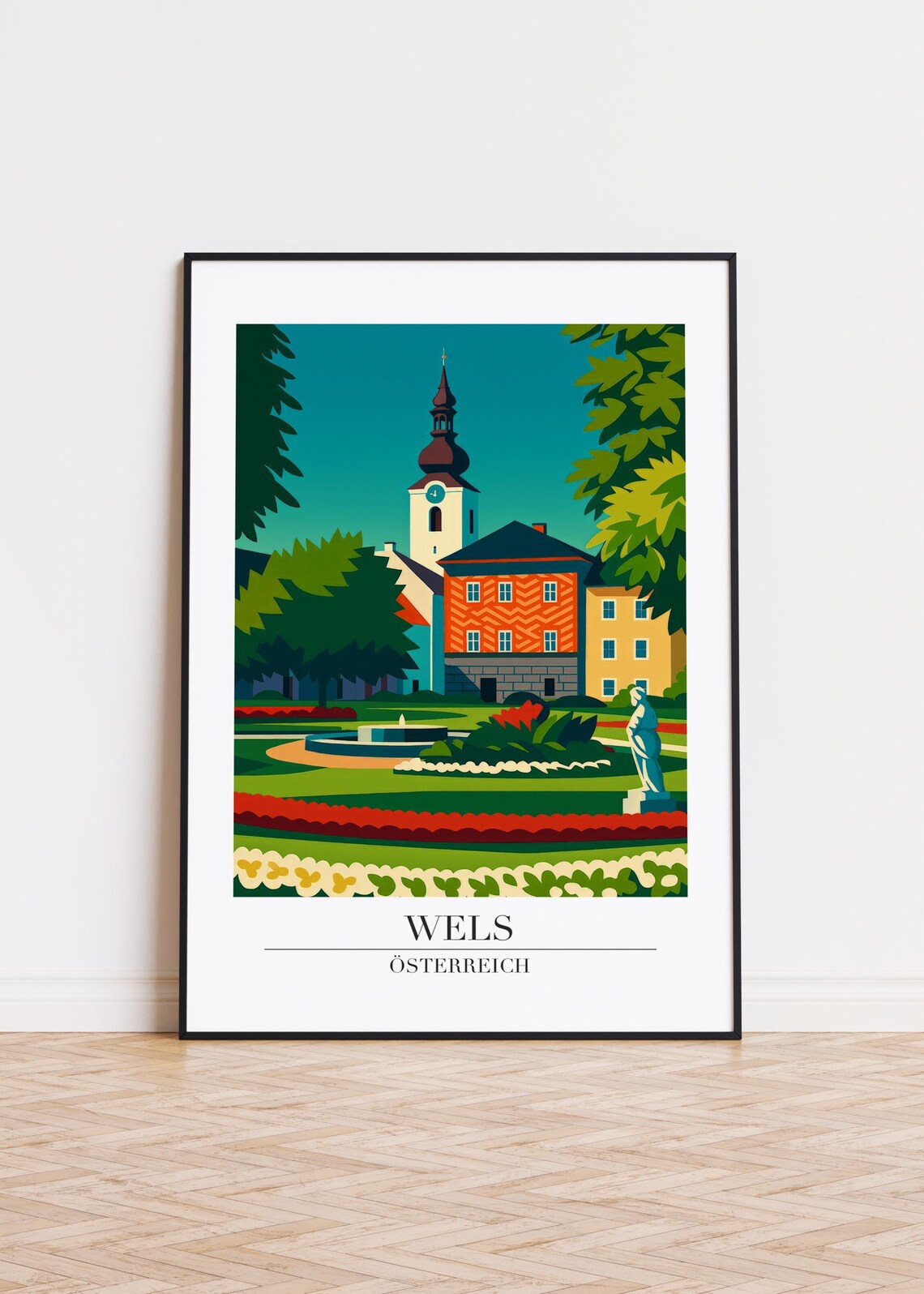 Wels Austria Modern Travel Illustration Garden Square Poster