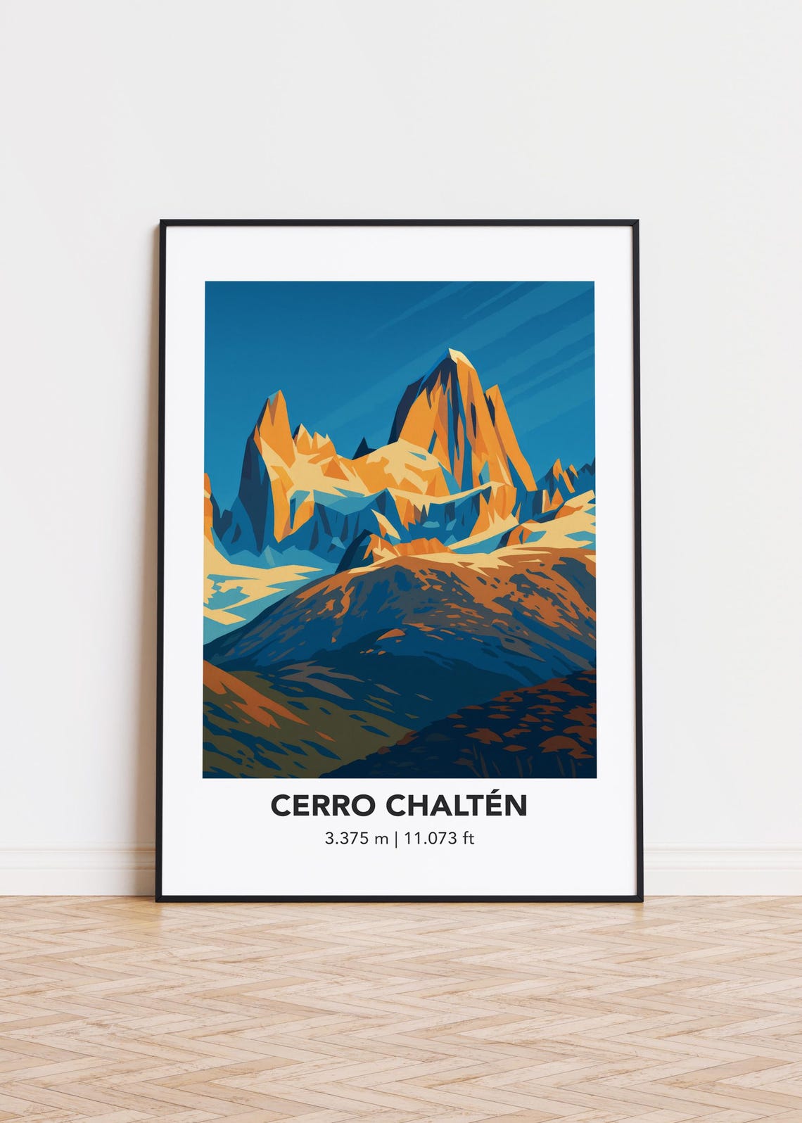 Cerro Chaltén Illustrated Jagged Mountain Peak Vintage Travel Poster