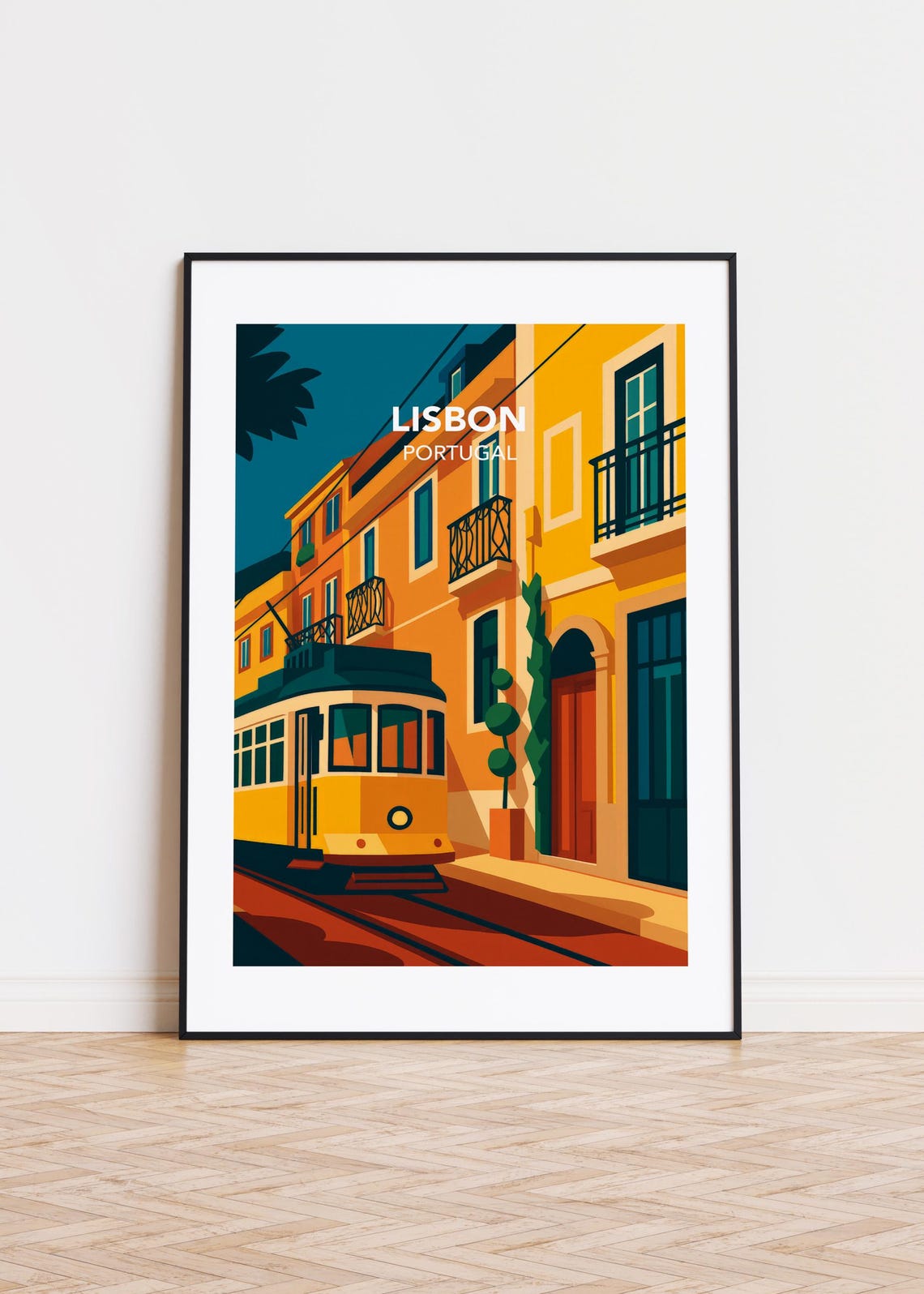 Lisbon Cityscape Poster, Modern Portugal Illustration