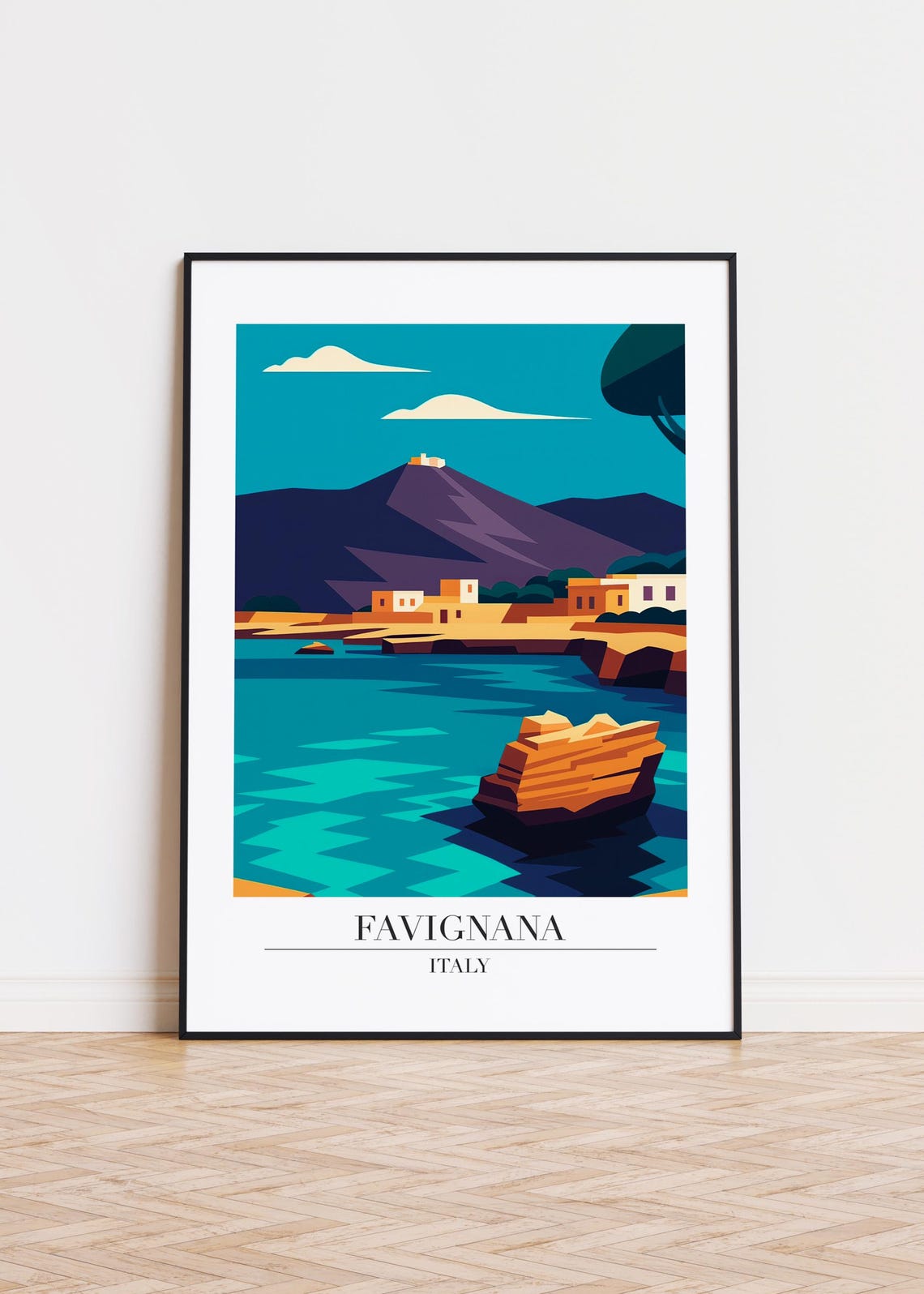 Favignana Italy Turquoise Cove Rocky Sea Stack Coast Travel Poster