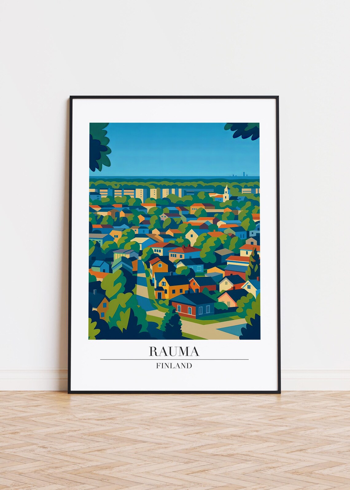 Rauma Finland Colorful Old Town Aerial View Travel Poster Art