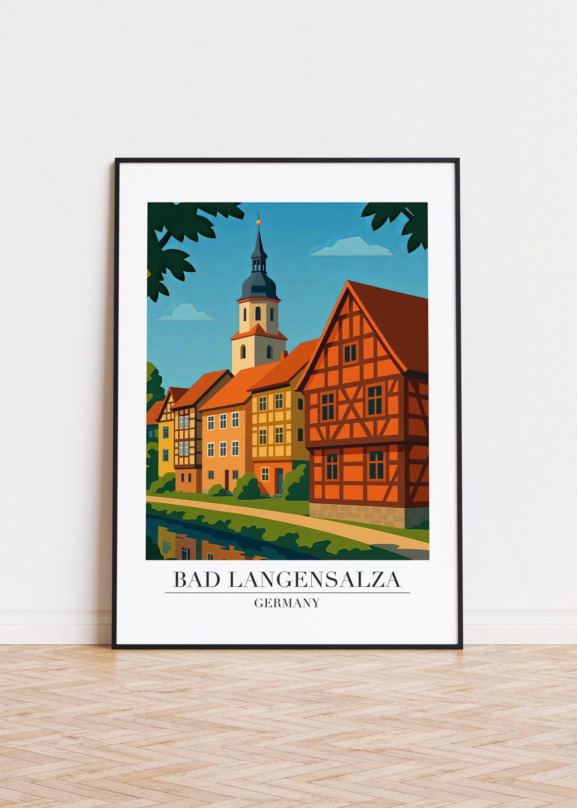 Bad Langensalza Germany Half Timbered Street River Church Poster