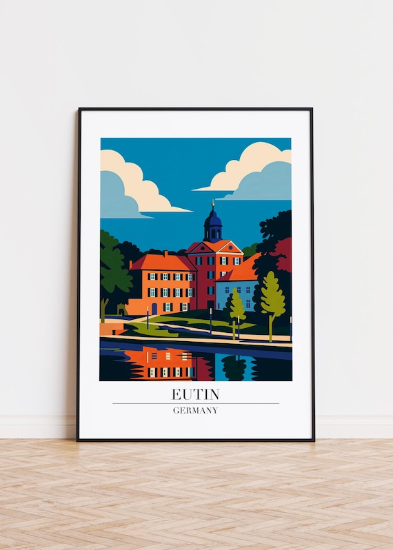 Eutin Germany Red Palace Lakeside Reflection Waterfront Travel Poster