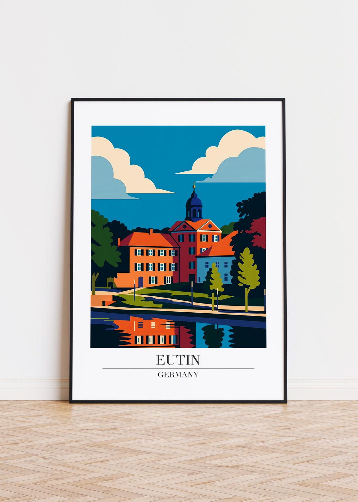 Eutin Germany Red Palace Lakeside Reflection Waterfront Travel Poster