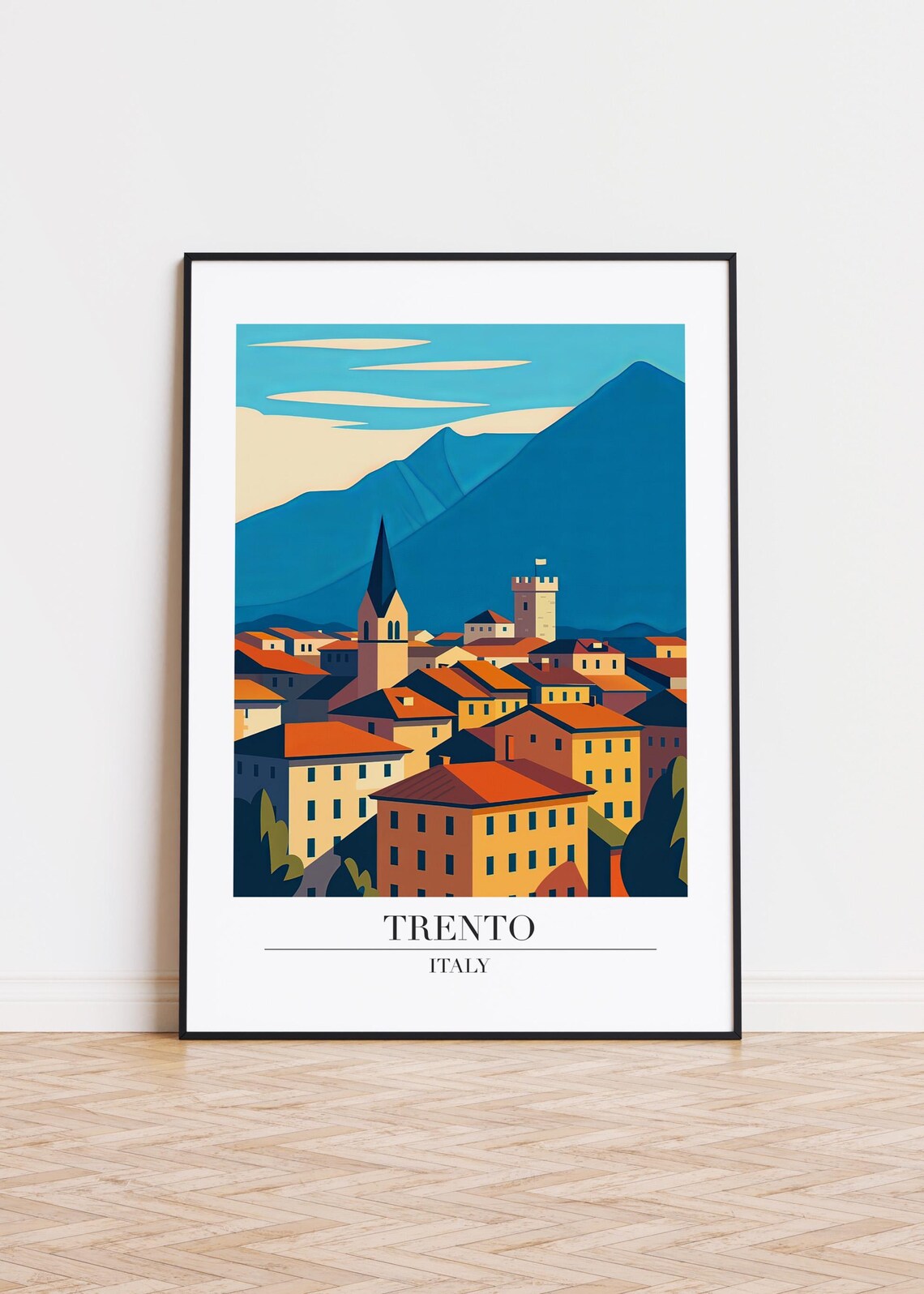 Trento Italy Mountain City Skyline Modern Travel Poster Alpine Town Art