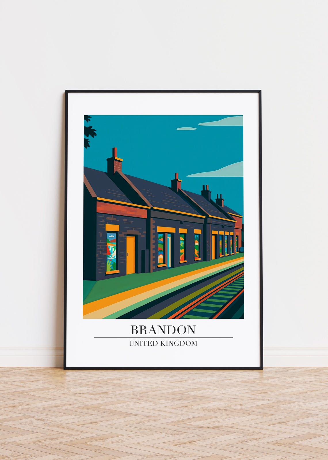 Brandon Railway Station Platform Colorful Retro UK Travel Art Poster