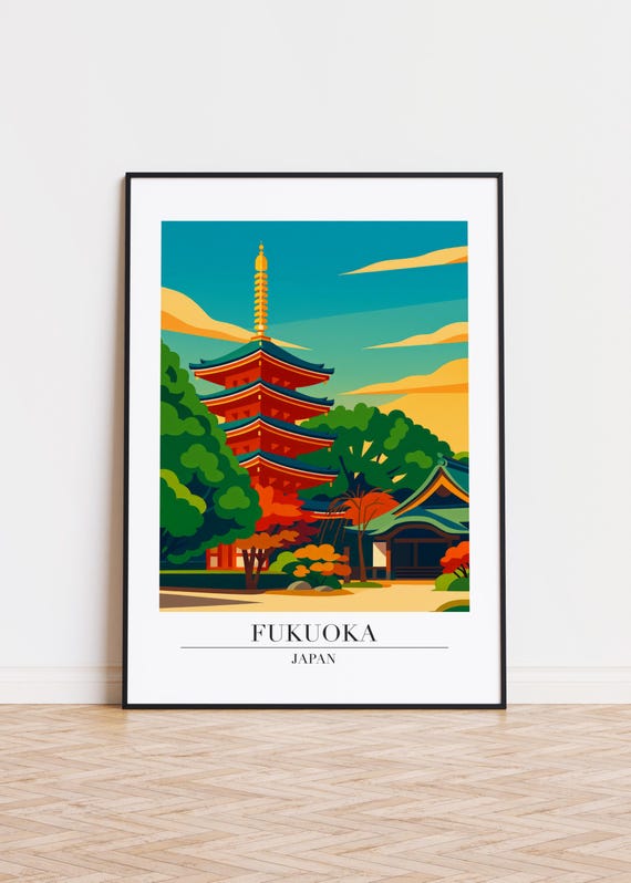 Fukuoka City Poster Modern Minimalist Travel Art Print