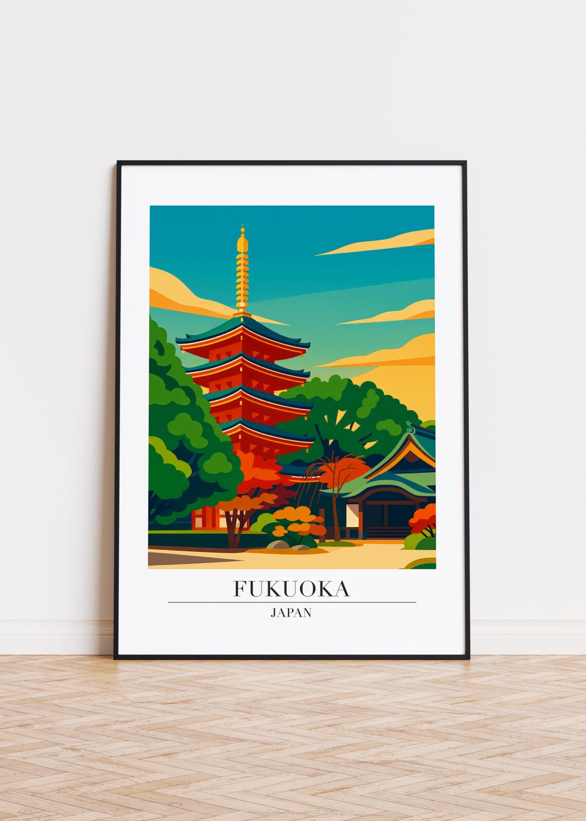 Fukuoka City Poster Modern Minimalist Travel Art Print