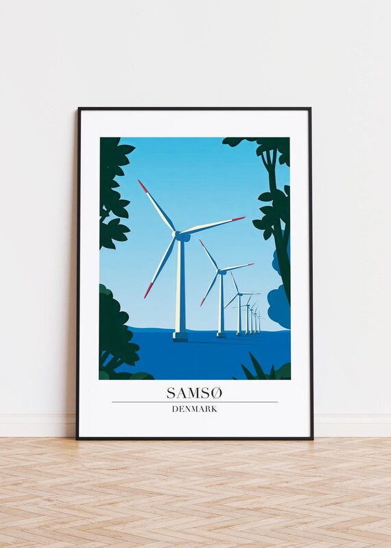 Samsø Denmark Offshore Wind Turbines Minimalist Travel Poster
