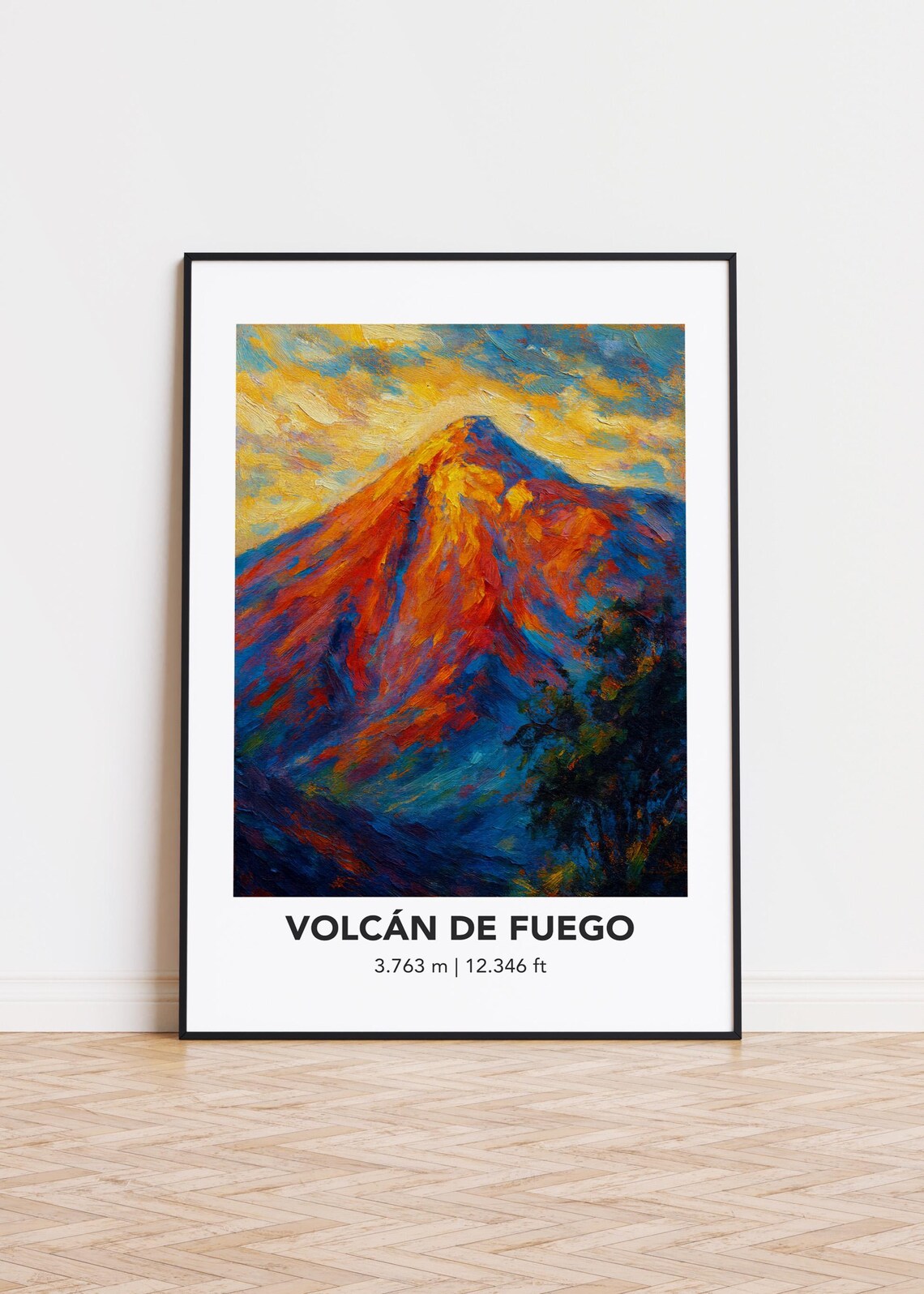 Volcán de Fuego Volcano Oil Painting Mountain Landscape Art Poster