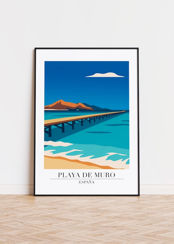 Playa de Muro Mallorca Long Pier Turquoise Sea Minimalist Beach Art Poster