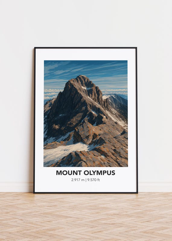 Mount Olympus Poster Illustrated Mountain Art Print