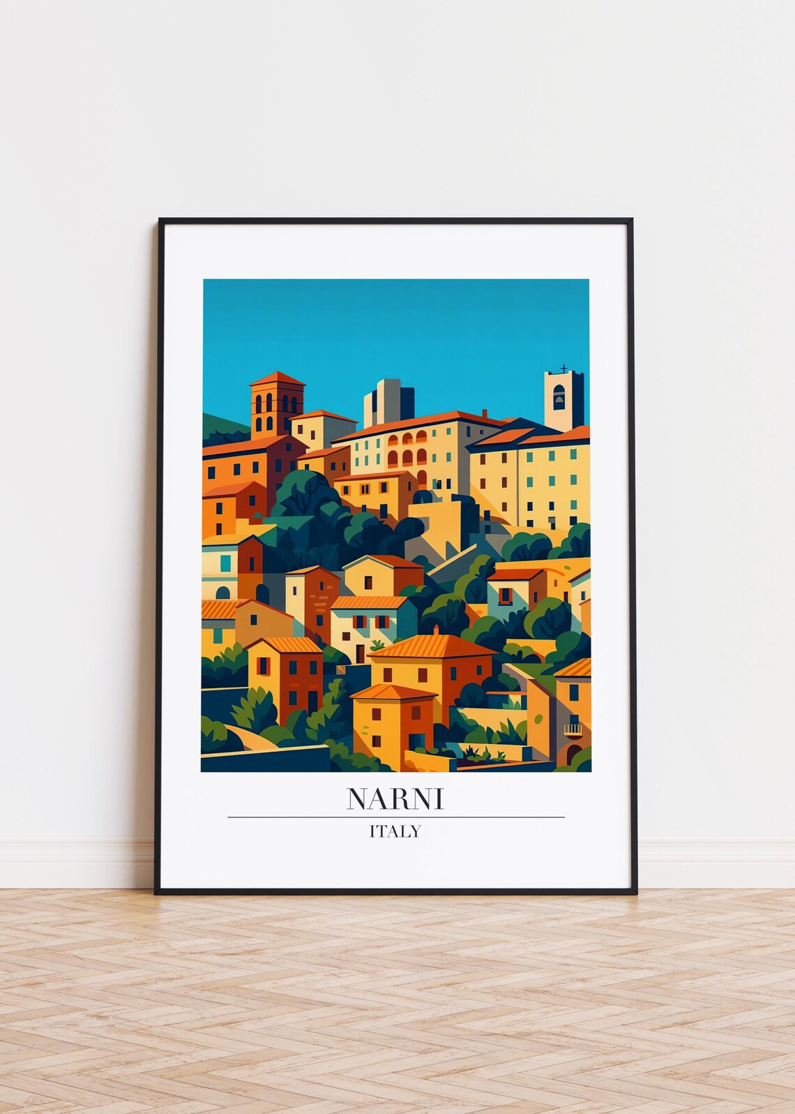 Narni Italy Hilltop Old Town Terracotta Village Retro Travel Poster
