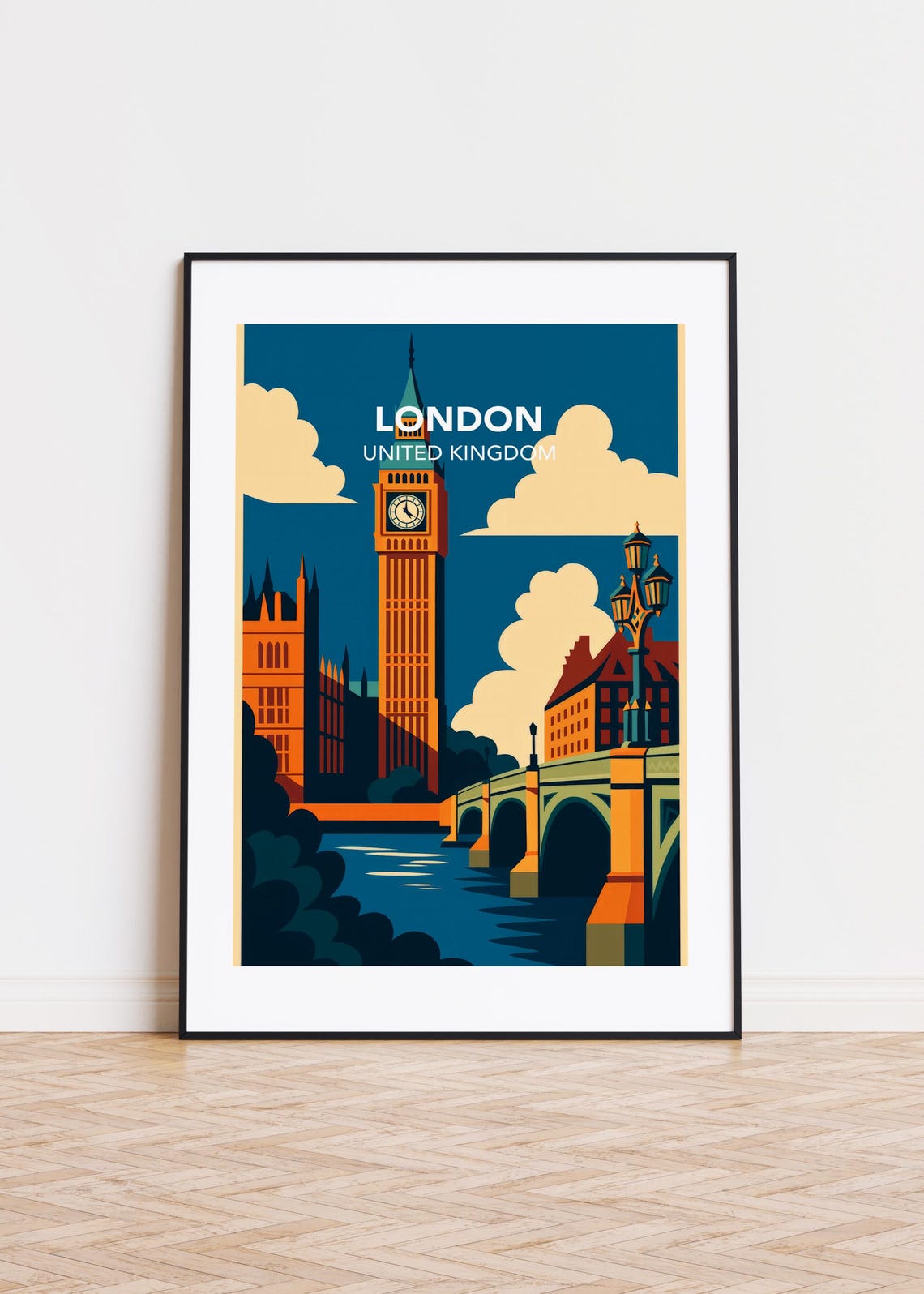 London United Kingdom Big Ben Westminster Bridge Retro Poster