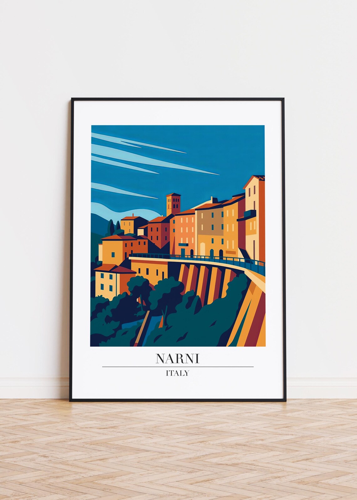 Narni Italy Skyline Silhouette Travel Poster