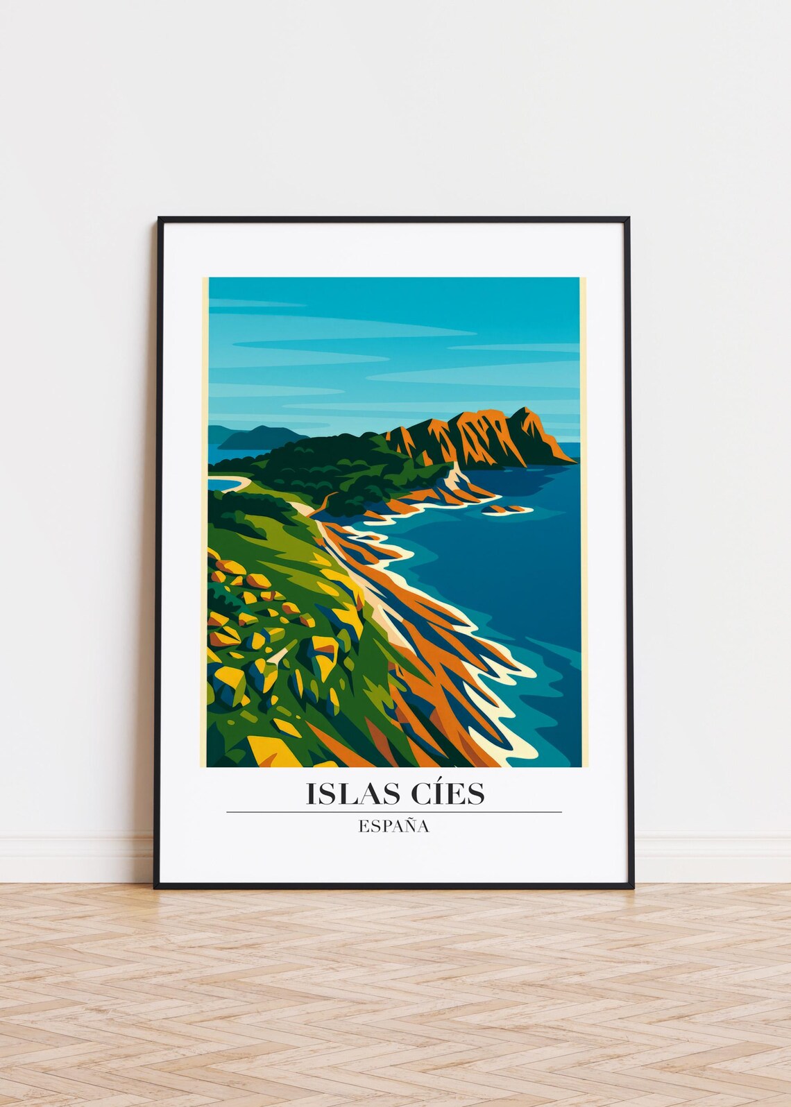 Islas Cies Spain Dramatic Rocky Island Coastline Travel Poster