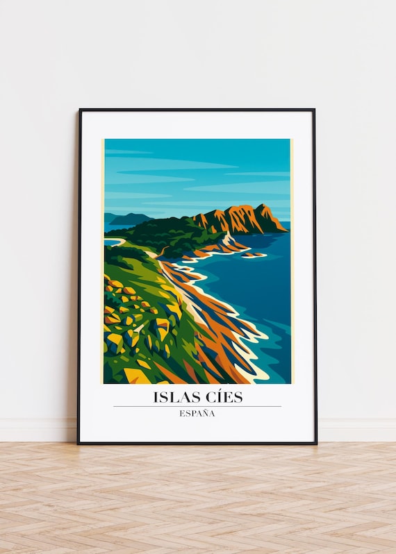 Islas Cies Spain Dramatic Rocky Island Coastline Travel Poster