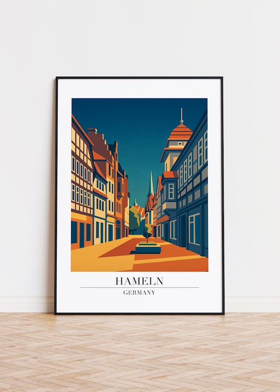 Hameln Germany Dusky Old Town Street Half Timbered Travel Poster