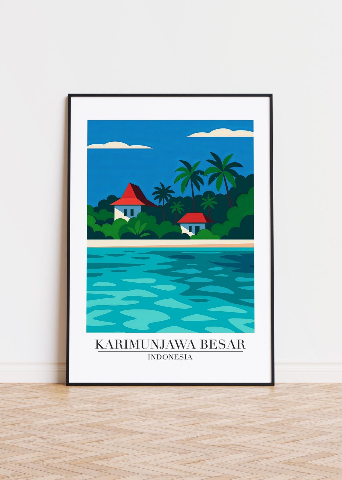 Karimunjawa Besar Tropical Beach Bungalows Travel Illustration Poster