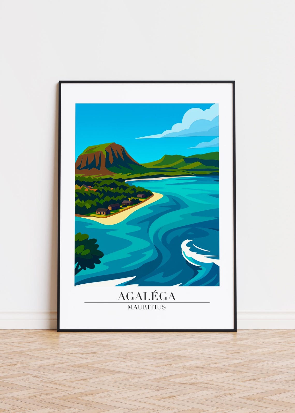 Agalega Mauritius Tropical Beach Huts Turquoise Bay Travel Poster