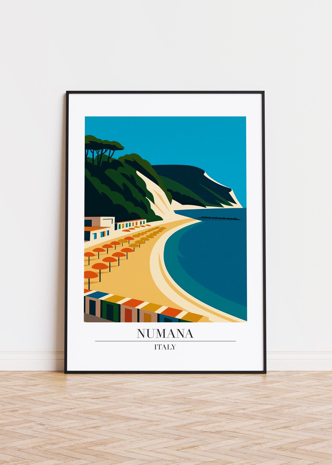 Numana Italy Beach Travel Poster Adriatic Coast Umbrellas Artwork