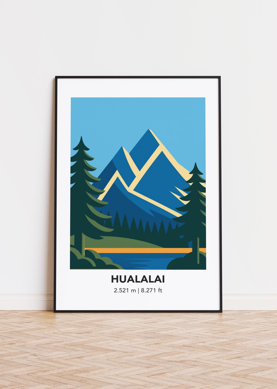 Hualalai Mountain 2521m Blue Peaks Golden Volcano Travel Poster