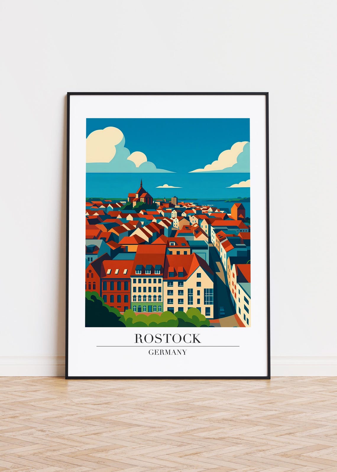 Rostock Germany Red Rooftops Panoramic City Travel Art Poster