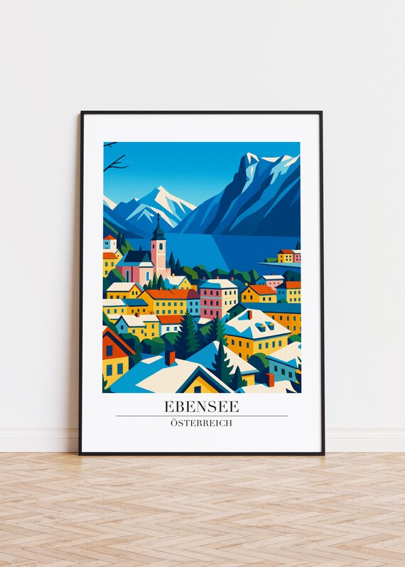 Ebensee Austria Winter Snow Rooftops Mountain Lake Scene Travel Print