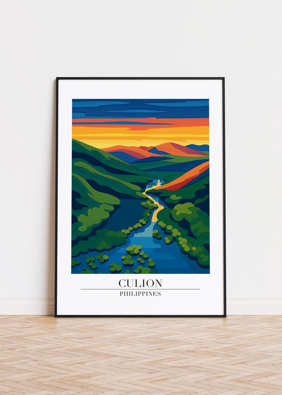 Culion Philippines Sunset River Valley Minimalist Travel Art Poster