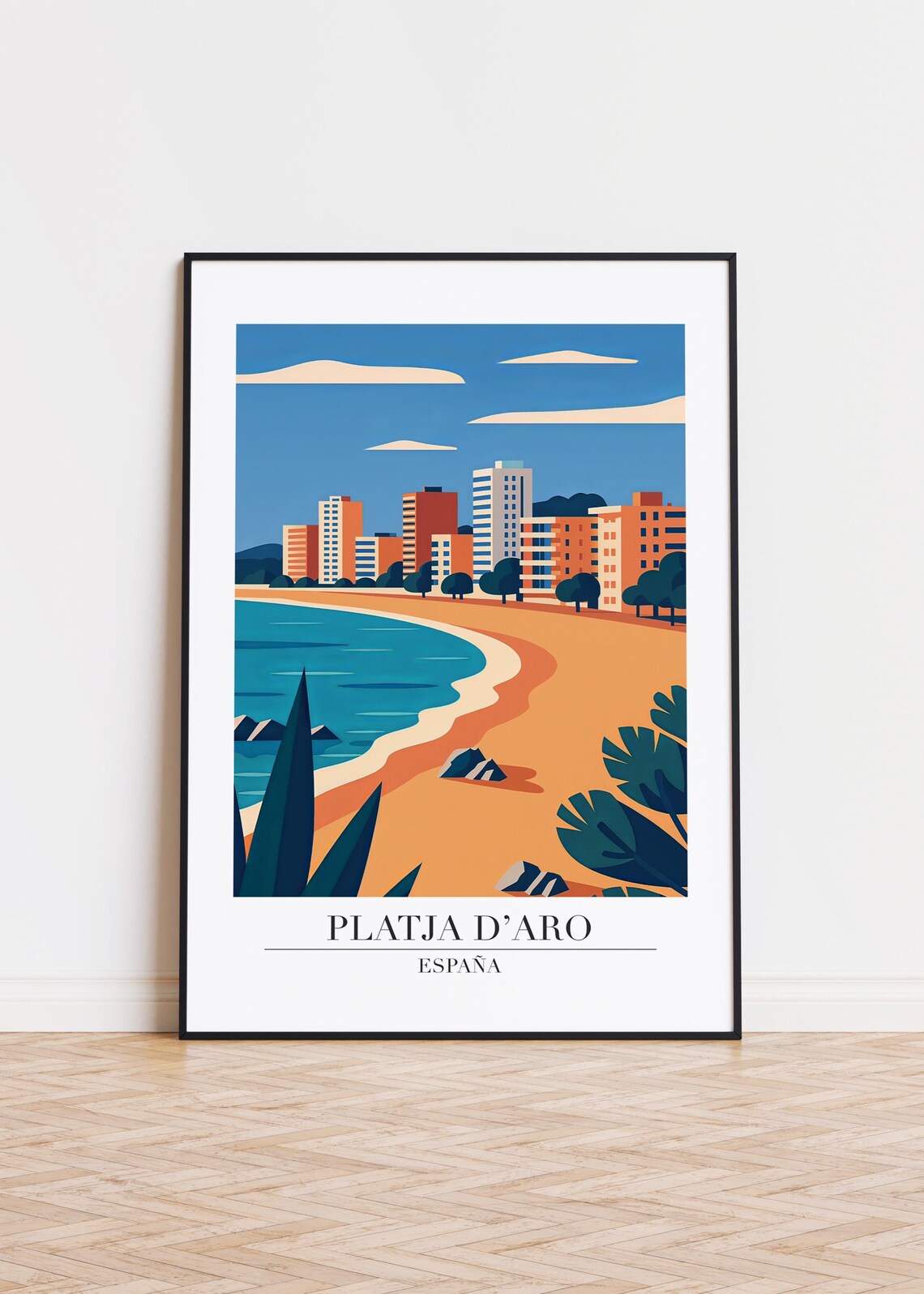 Platja dAro Spain Beach Illustration Retro Coastal Art Poster
