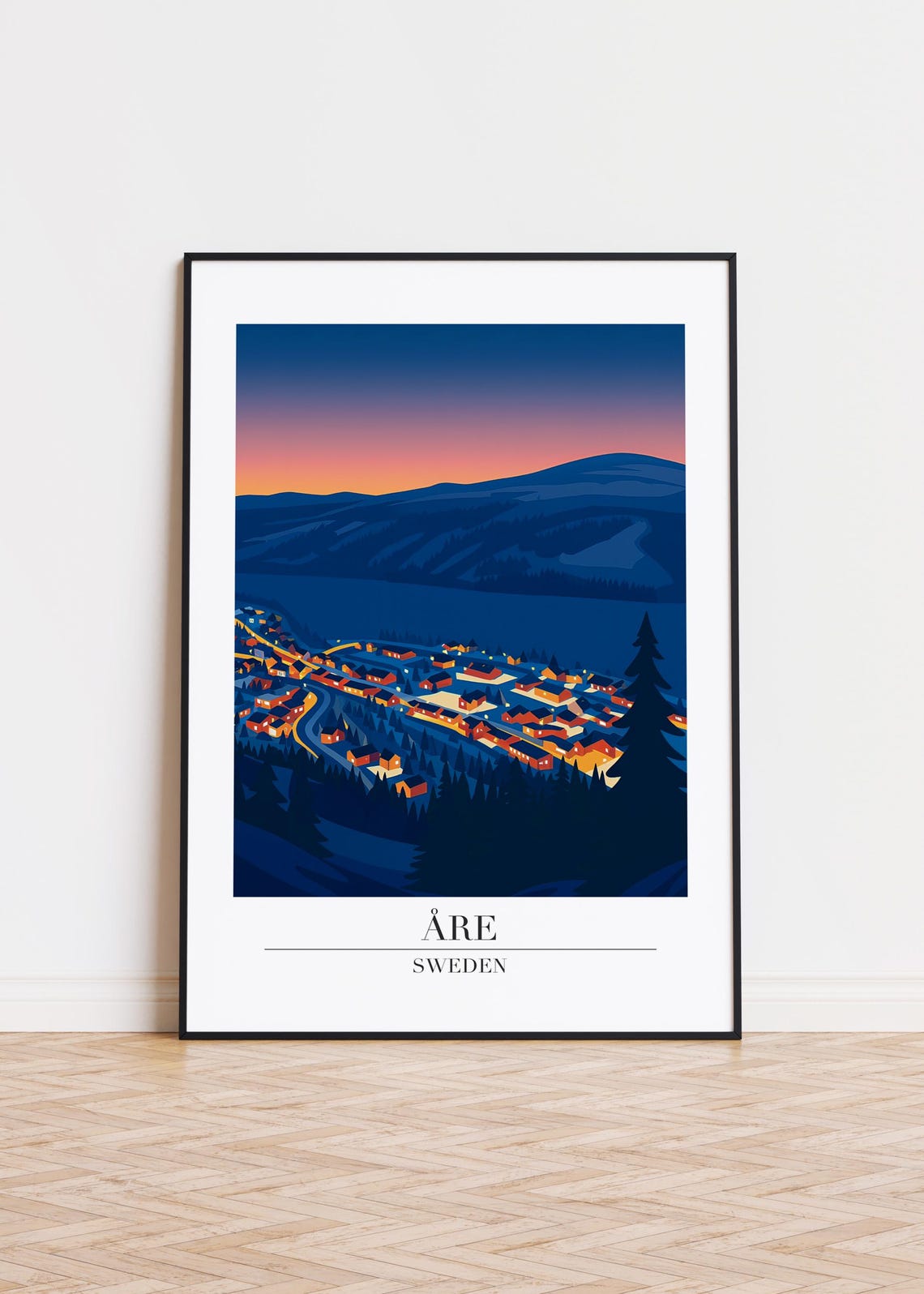Åre Sweden Night Village Lights in the Mountain Valley Poster