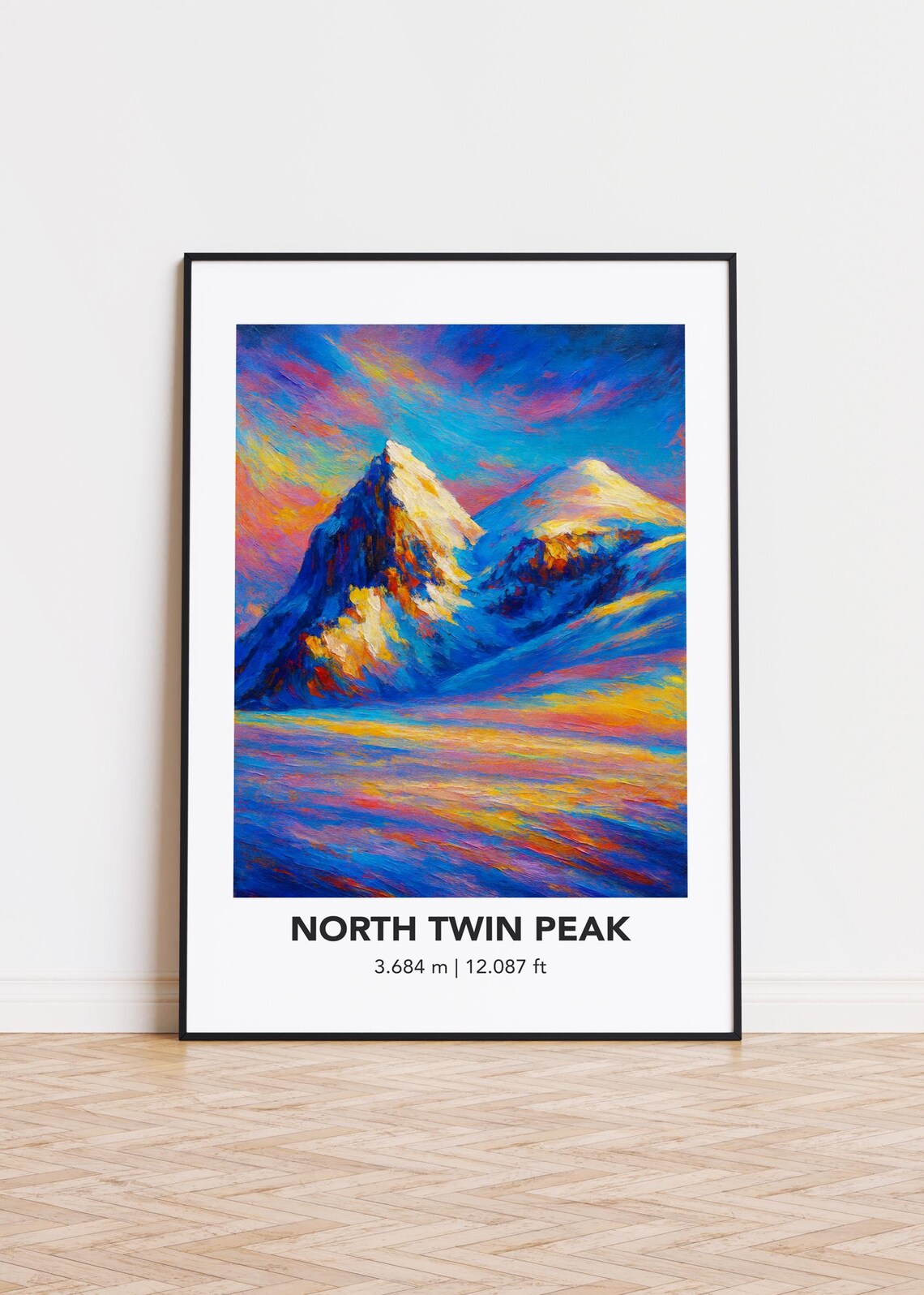 North Twin Peak Mountain Vibrant Oil Painting Colorful Alpine Poster