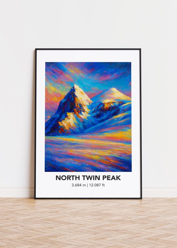 North Twin Peak Poster Mountain Print Modern Oil Painting Style Art