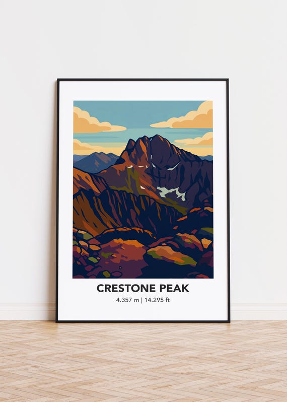 Crestone Peak Illustration Art Print, Mountain Poster